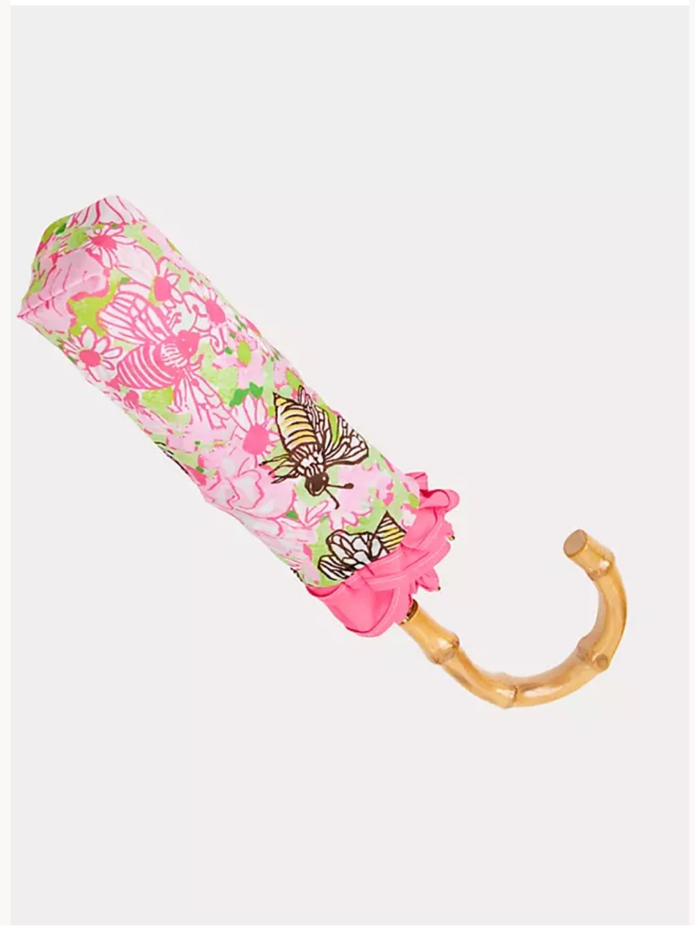 Lilly Pulitzer Pistachio Macaron Compact Travel Umbrella with Bamboo Handle